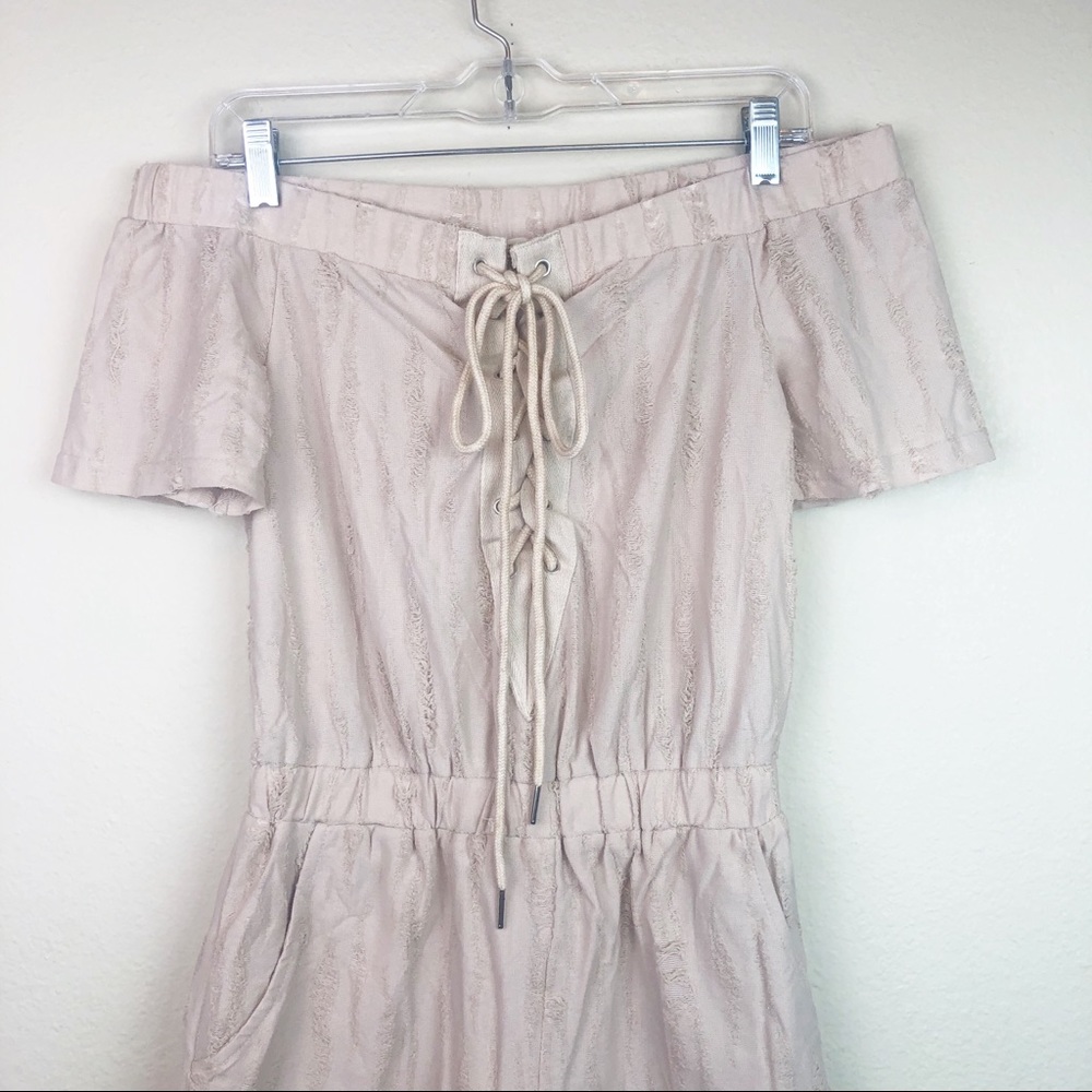 🔥3 for $30 Beige Lace Up Distressed Romper - Picture 2 of 8